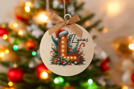 Boule de Noël lettre décoré Bois