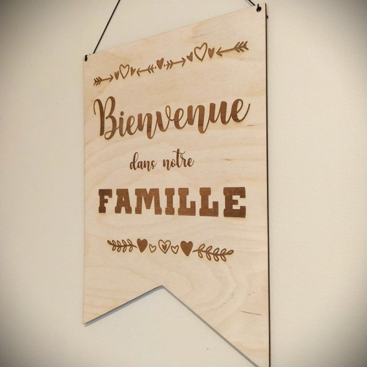 Accroche clés mural en bois famille personnalisé - Bienvenue chez nous -  Ourson Câlin