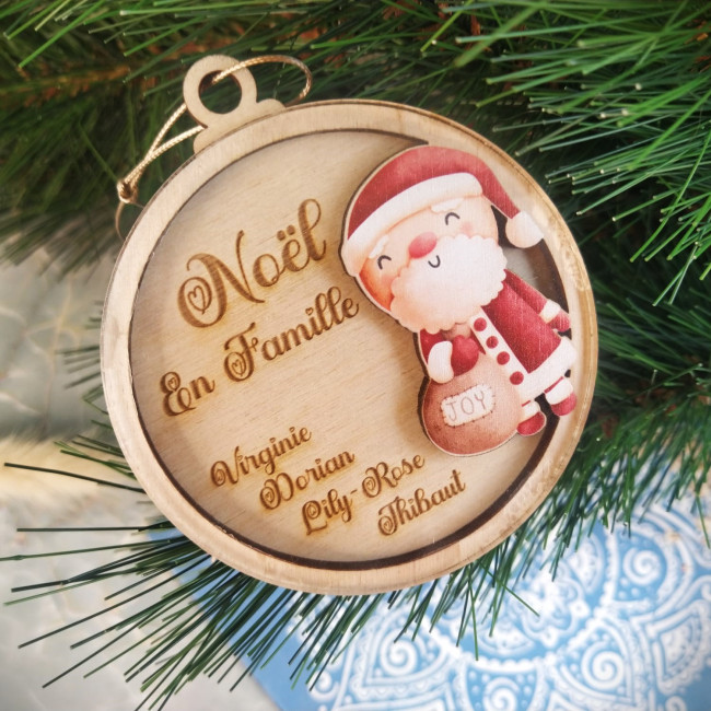 Ornement noël personnalisé bois et plexiglass pour enfant ou premier noël avec prénom