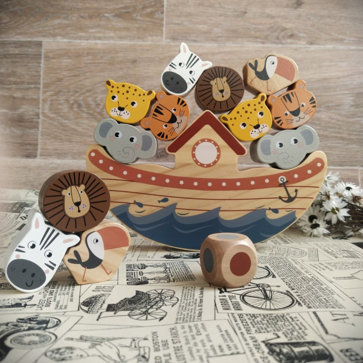 Small Foot Arche De Noé Safari - Jouet De Motricité En Bois Pour Enfants Dès 12 Mois, 15 Figurines Animaux, 12456 Marron/Vert