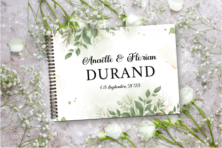 Livre d'or, carnet, album photo floral vert