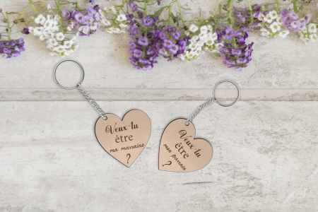 Porte-clés cœur demande parrain marraine
