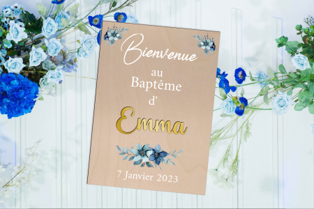 Panneau bienvenue Bleu floral